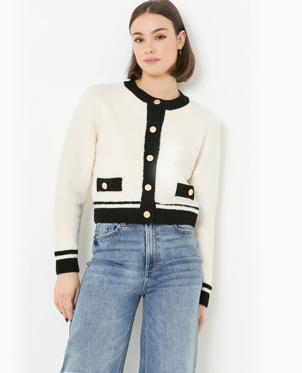 Gilet col rond avec bords contrastés blanc - Pimkie