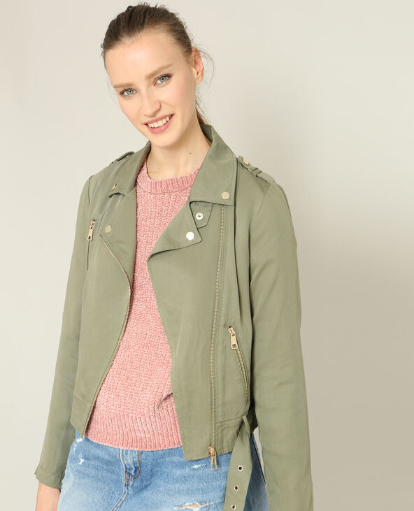 Veste biker fluide vert de gris - Pimkie