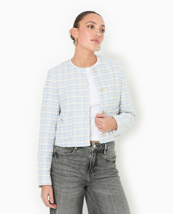 Veste droite en tweed bleu - Pimkie
