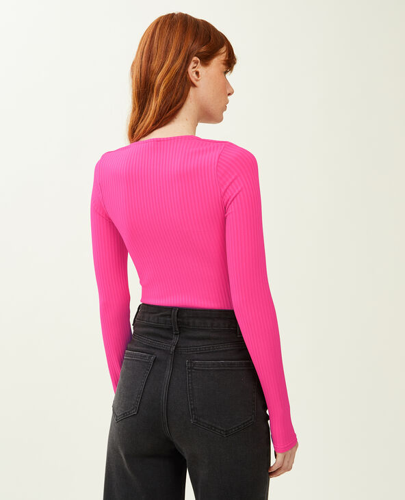 Body maille côtelée encolure cœur rose fuchsia - Pimkie