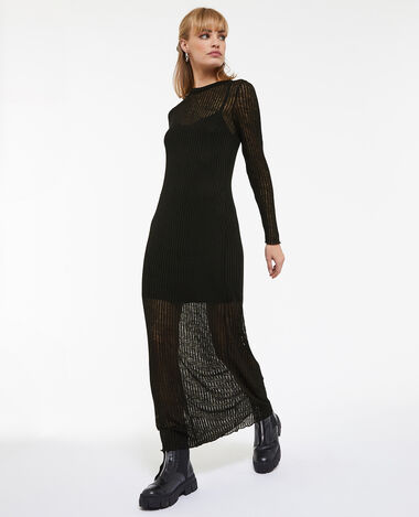 Robe longue en maille côtelée transparente noir - Pimkie