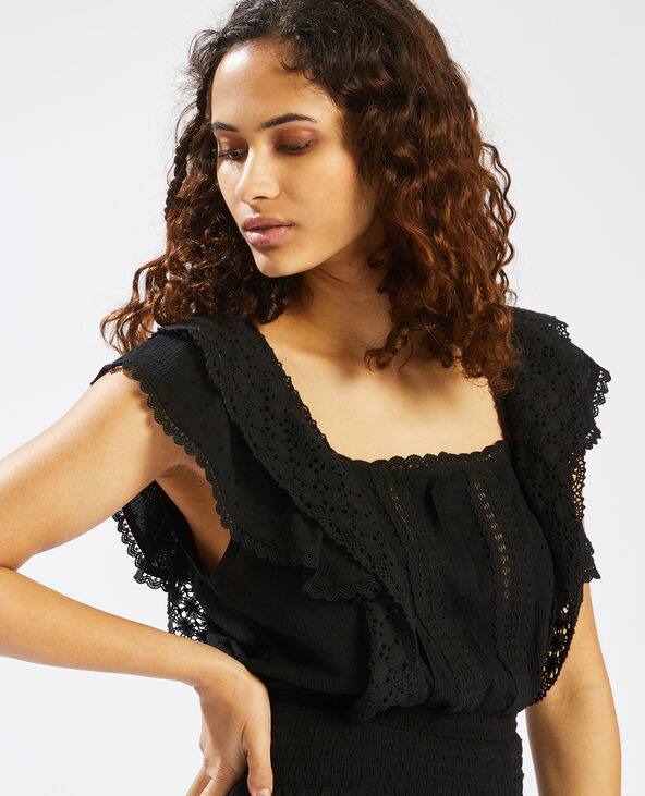 Top court dentelle et plumetis noir - Pimkie