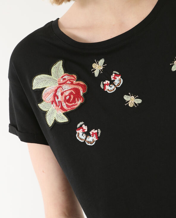 T-shirt à nouer à patchs noir - Pimkie