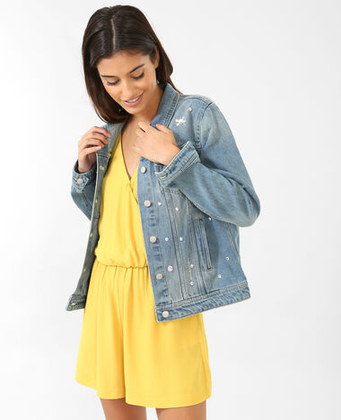 Veste en jean à strass bleu - Pimkie