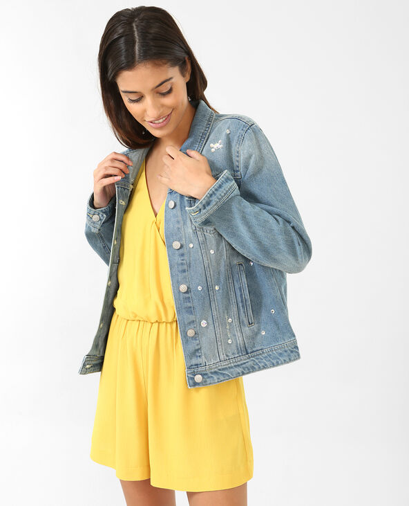 Veste en jean à strass bleu - Pimkie