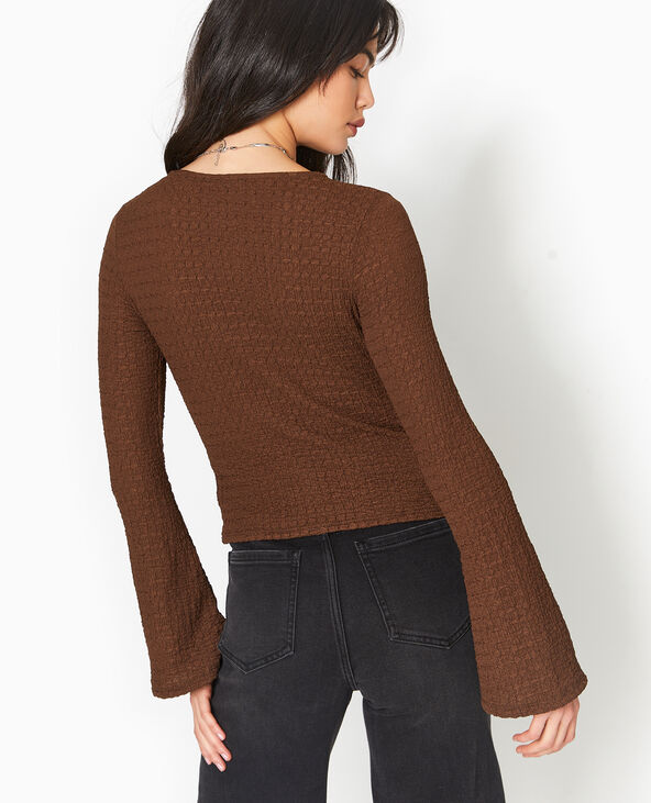 Top en tissu gaufré avec manches flare marron - Pimkie