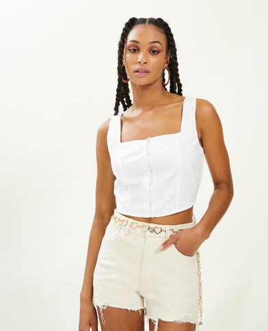 Top court avec boutons et dentelle blanc - Pimkie
