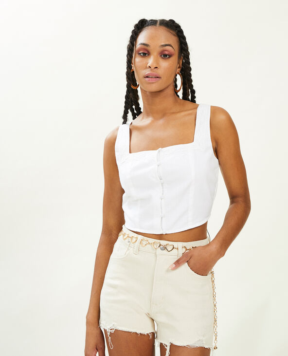 Top court avec boutons et dentelle blanc - Pimkie