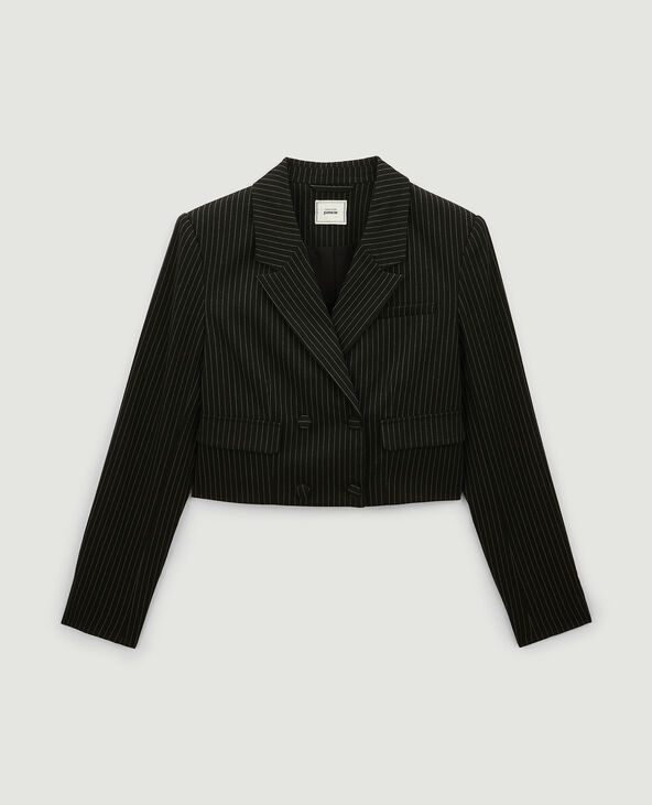Veste blazer courte rayures banquier noir - Pimkie