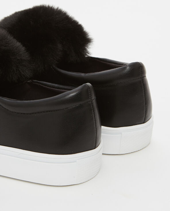 Baskets slip on fausse fourrure noir - Pimkie