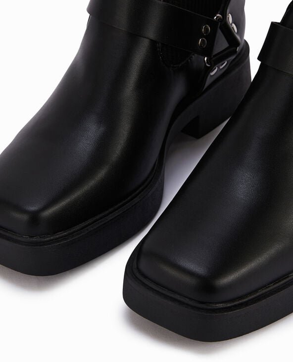 Boots bi-matière bouts carrés noir - Pimkie