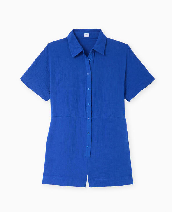Combishort en gaze de coton bleu marine - Pimkie