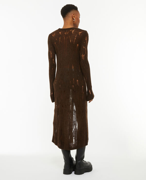 Gilet long en maille ajourée effet destroy marron - Pimkie