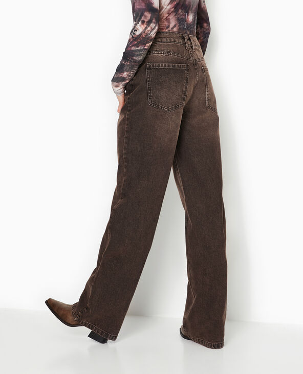 Jean wide taille haute effet dirty marron - Pimkie