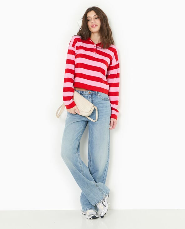 Pull col polo en maille rayée rouge - Pimkie