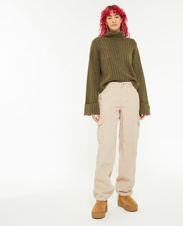 Pantalon cargo en velours grosses côtes sable - Pimkie