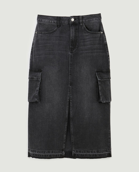 Jupe longue en jean avec poches cuisse noir - Pimkie