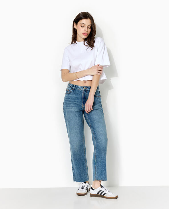 Jean straight taille haute bas coupés bleu - Pimkie