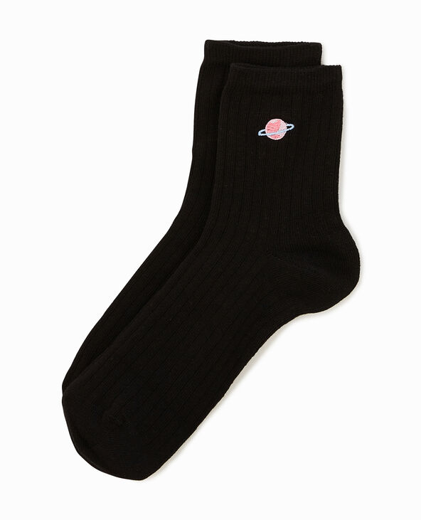 Paire de chaussettes broderie planète noir - Pimkie