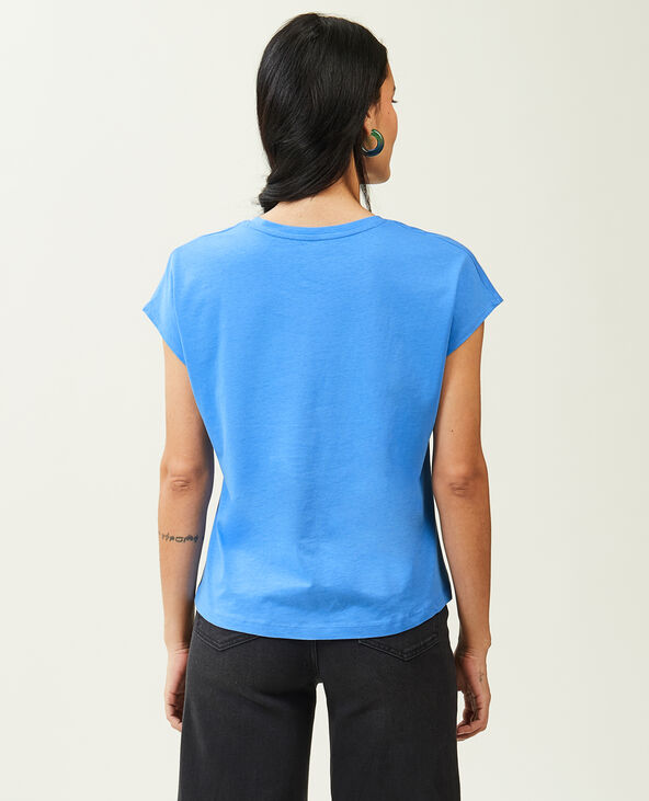 T-shirt col V manches courtes bleu - Pimkie