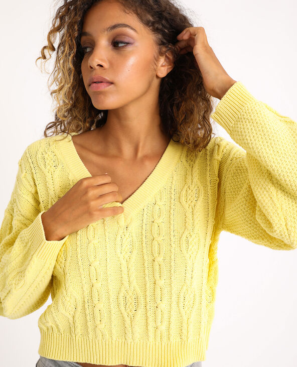 Pull court à torsades jaune - Pimkie