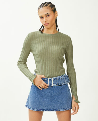 Pull léger avec fils métallisés vert de gris - Pimkie