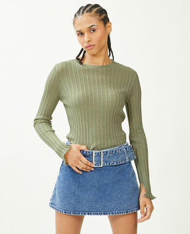 Pull léger avec fils métallisés vert de gris - Pimkie