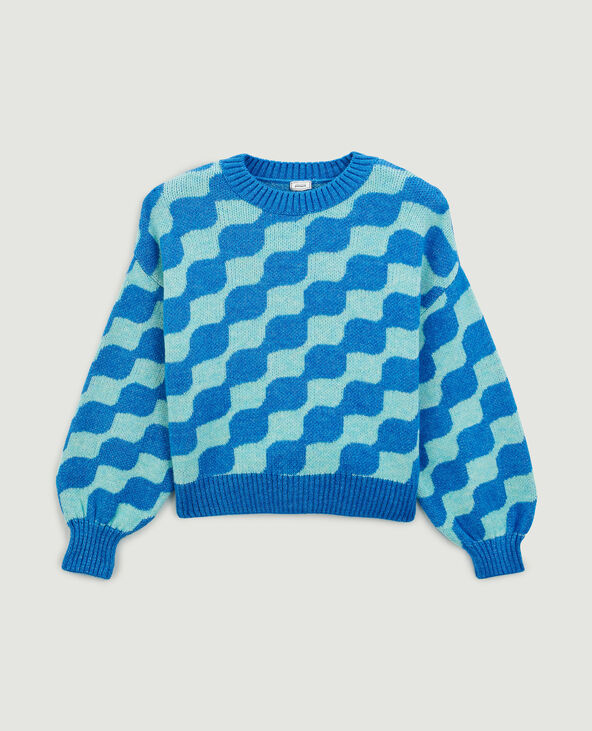 Pull col rond manches ballons bleu électrique - Pimkie