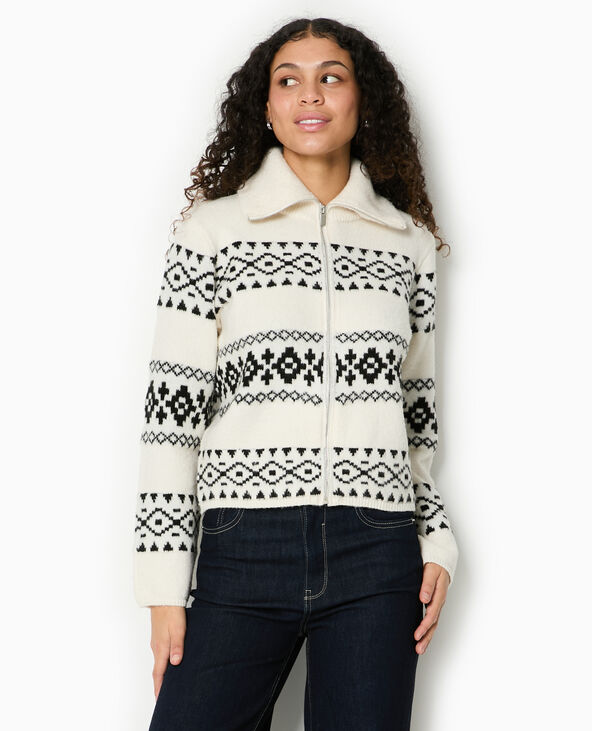 Gilet zippé motif jacquard blanc - Pimkie