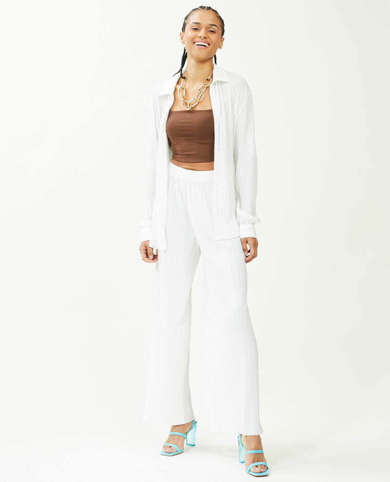Pantalon large maille plissée blanc - Pimkie
