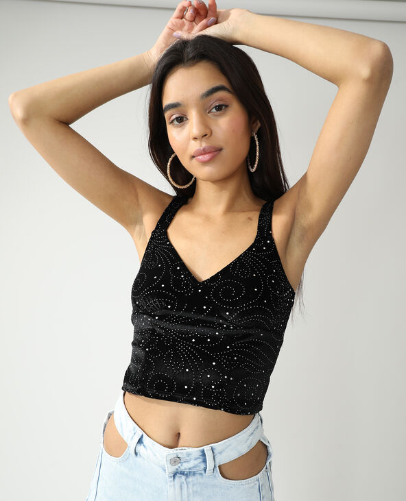 Haut avec strass en velours noir - Pimkie