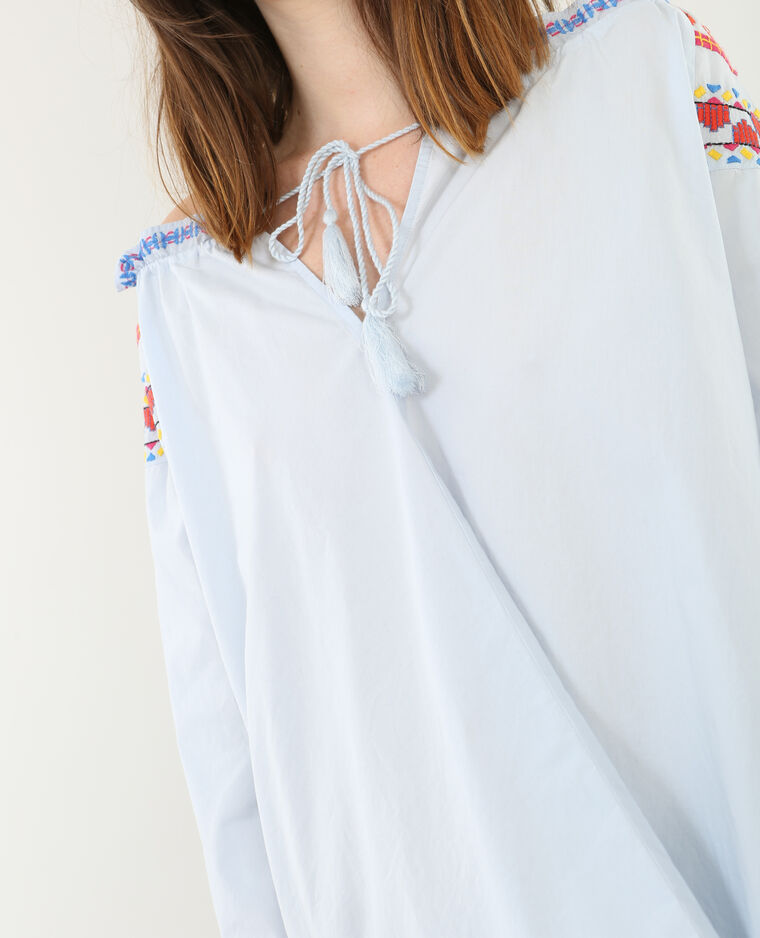 Blouse folk brodée bleu - Pimkie
