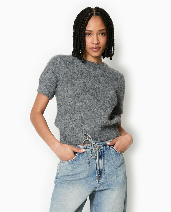 Pull manches courtes en maille douce gris clair - Pimkie