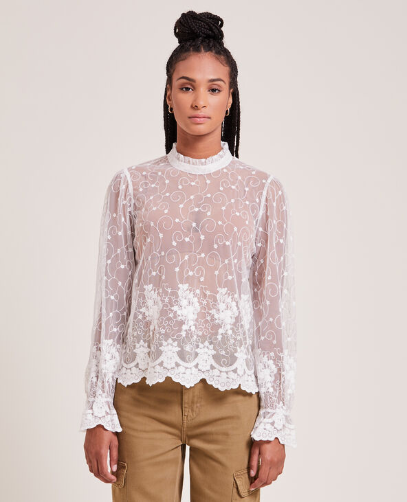 Top en tulle brodée blanc - Pimkie
