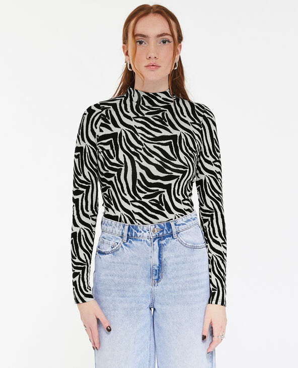 Top manches longues col montant motif zèbre gris clair - Pimkie
