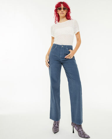 Pantalon droit en velours bleu - Pimkie