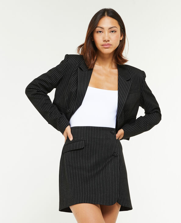 Veste blazer courte rayures banquier noir - Pimkie