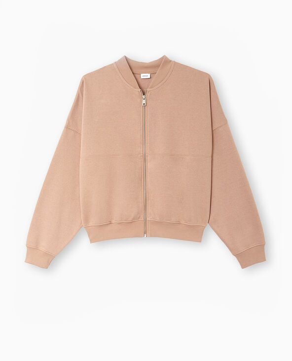 Sweat molleton zippé forme bomber taupe - Pimkie