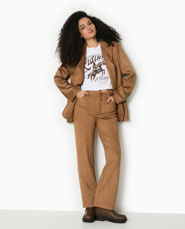 Pantalon droit en suédine beige - Pimkie