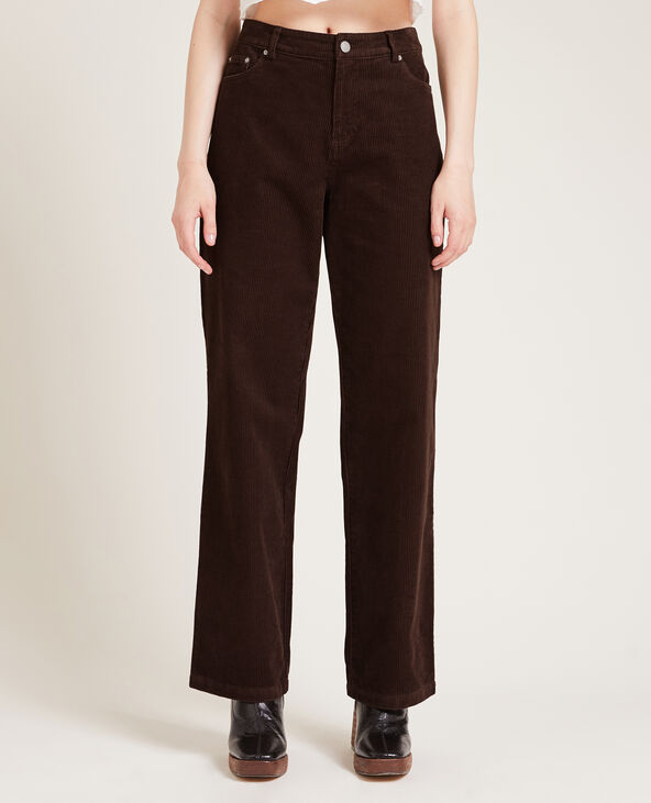 Pantalon droit en velours côtelé marron - Pimkie