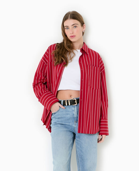 Chemise oversize rayée avec poches rouge - Pimkie