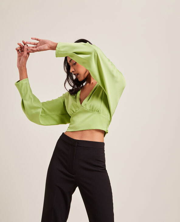 Blouse courte en tissu satiné vert olive - Pimkie