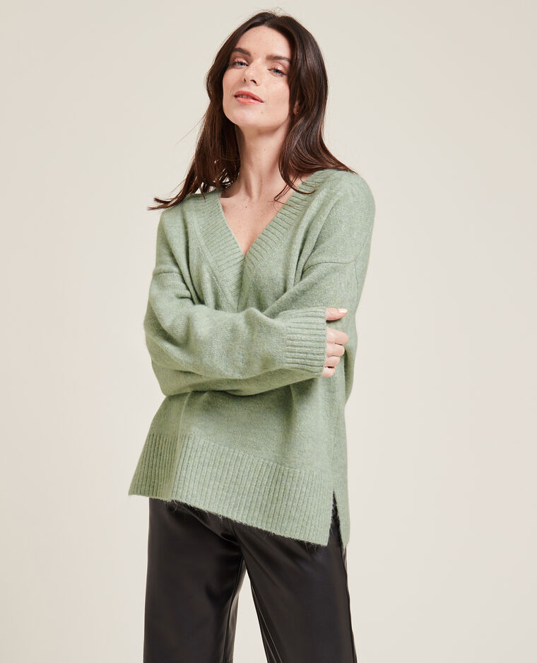 Pull grand col V vert - Pimkie
