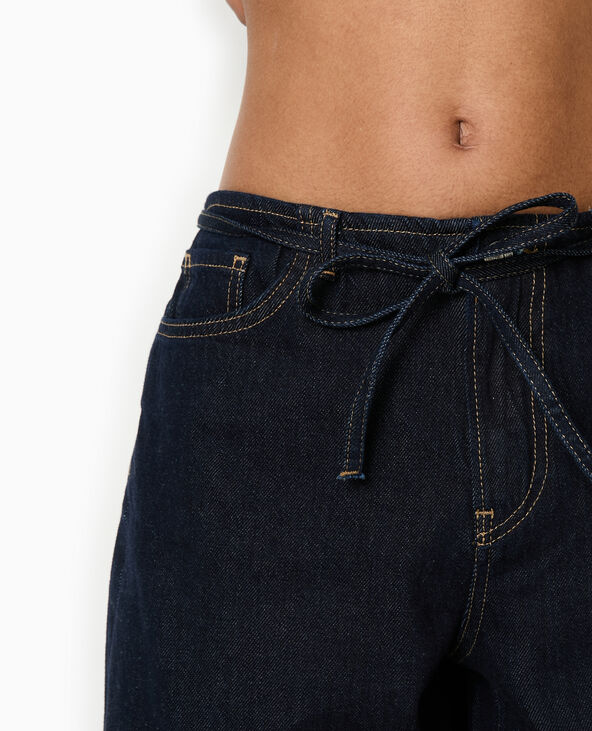 Jean droit taille basse avec ceinture à nouer bleu - Pimkie
