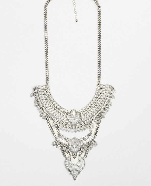 Collier plastron métallique argenté - Pimkie