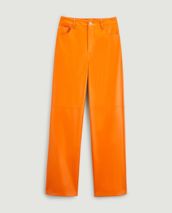 Pantalon droit en simili cuir orange - Pimkie