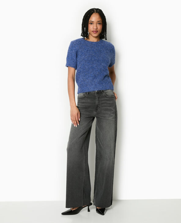 Pull manches courtes en maille douce bleu - Pimkie