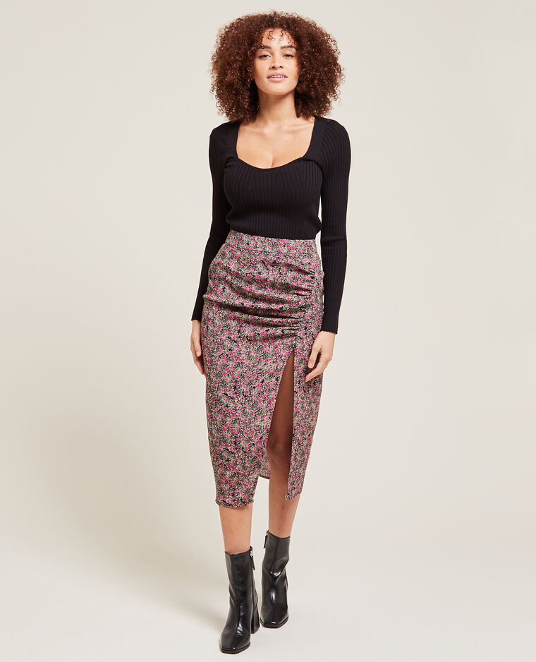Jupe midi avec fronces et fente rose fuchsia - Pimkie