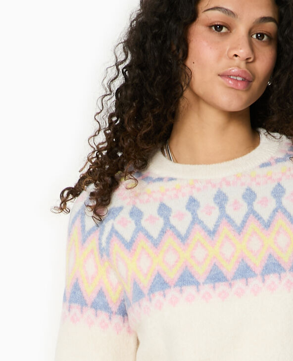 Pull col rond motif jacquard blanc - Pimkie
