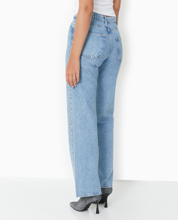 Jean droit taille haute avec strass bleu - Pimkie
